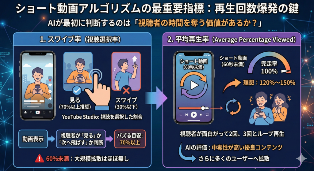 ショート動画のアルゴリズムで最も重要な指標は？