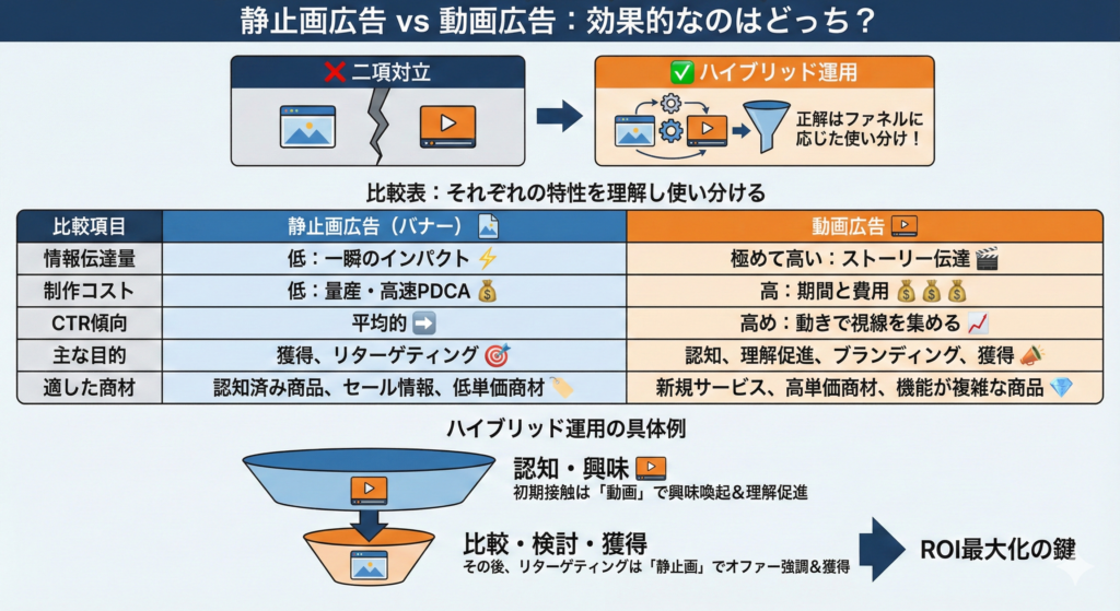 静止画広告と動画広告、どちらが効果的ですか？