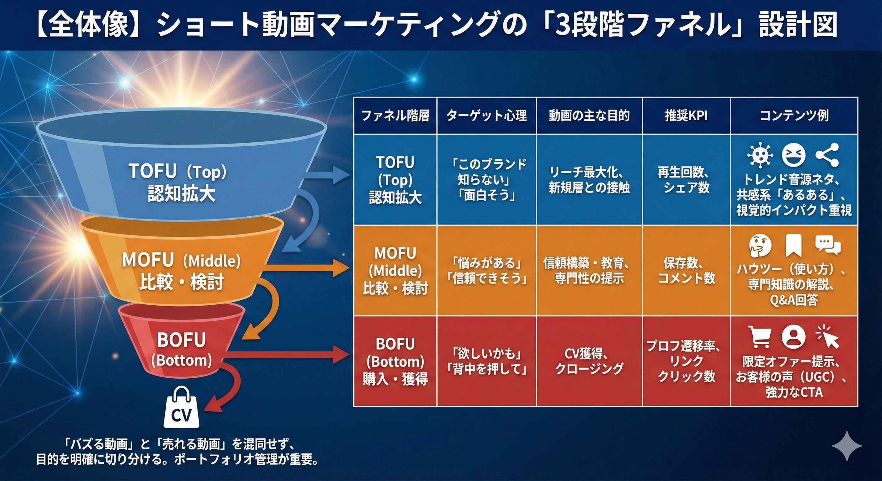 【全体像】ショート動画マーケティングの「3段階ファネル」設計図