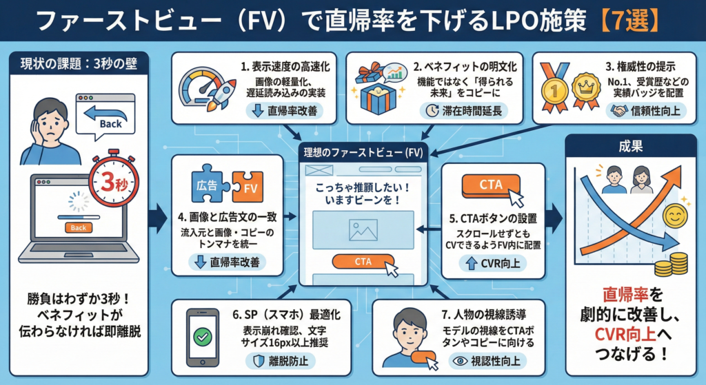 ファーストビュー(FV)で直帰率を下げるLPO施策【7選】
