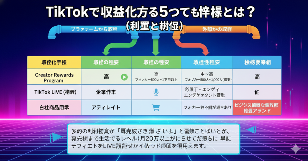 TikTokで収益化する5つの仕組みとは？（種類と難易度）