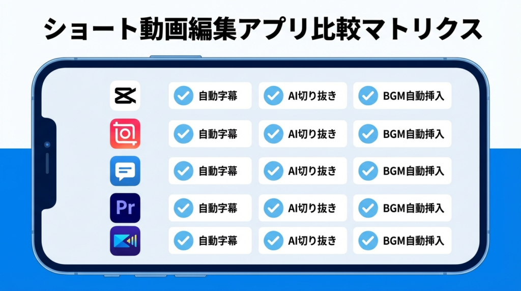 2026年版|ショート動画編集アプリ比較マトリクス